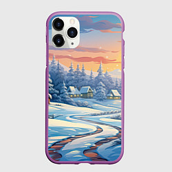 Чехол iPhone 11 Pro матовый Новогодний пейзаж зимний, цвет: 3D-фиолетовый