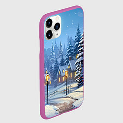 Чехол iPhone 11 Pro матовый Новогодний зимний городок, цвет: 3D-фиолетовый — фото 2