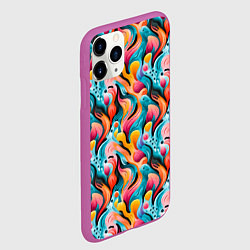 Чехол iPhone 11 Pro матовый Разноцветные кляксы паттерн, цвет: 3D-фиолетовый — фото 2