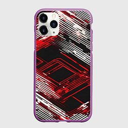 Чехол iPhone 11 Pro матовый Киберпанк линии белые и красные, цвет: 3D-фиолетовый