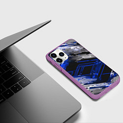 Чехол iPhone 11 Pro матовый Киберпанк линии белые и синие, цвет: 3D-фиолетовый — фото 2
