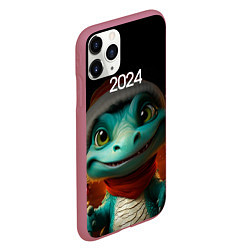 Чехол iPhone 11 Pro матовый Милый зеленый дракон, цвет: 3D-малиновый — фото 2