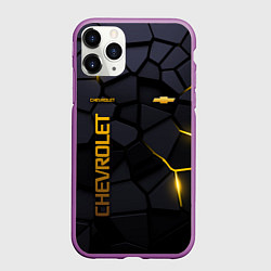 Чехол iPhone 11 Pro матовый Chevrolet - плиты с эффектом свечения, цвет: 3D-фиолетовый