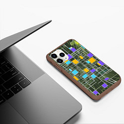 Чехол iPhone 11 Pro матовый Разноцветные квадраты и белые полосы, цвет: 3D-коричневый — фото 2