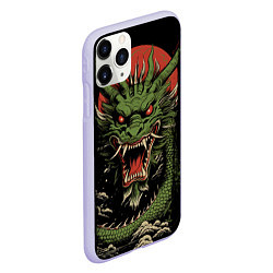 Чехол iPhone 11 Pro матовый Зеленый дракон с открытой пастью, цвет: 3D-светло-сиреневый — фото 2