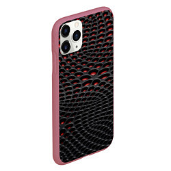 Чехол iPhone 11 Pro матовый Узор на чёрно красном карбоновом фоне, цвет: 3D-малиновый — фото 2