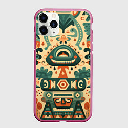 Чехол iPhone 11 Pro матовый Абстрактный узор в мексиканском фолк-арт стиле, цвет: 3D-малиновый