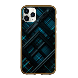 Чехол iPhone 11 Pro матовый Тёмно-синяя диагональная клетка в шотландском стил, цвет: 3D-коричневый