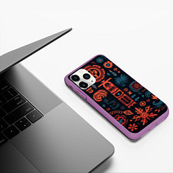 Чехол iPhone 11 Pro матовый Абстрактный паттерн в славянской стилистике, цвет: 3D-фиолетовый — фото 2
