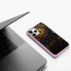 Чехол iPhone 11 Pro матовый Абстрактный узор в славянской стилистике, цвет: 3D-розовый — фото 2