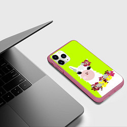 Чехол iPhone 11 Pro матовый Лама - альпака в венке, цвет: 3D-малиновый — фото 2