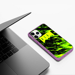 Чехол iPhone 11 Pro матовый Doom огенное лого кислотное, цвет: 3D-фиолетовый — фото 2