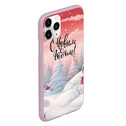 Чехол iPhone 11 Pro матовый Красный закат новый год, цвет: 3D-розовый — фото 2