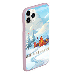 Чехол iPhone 11 Pro матовый Новогодняя деревушка, цвет: 3D-розовый — фото 2