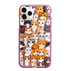 Чехол iPhone 11 Pro матовый Очень много котиков, цвет: 3D-малиновый