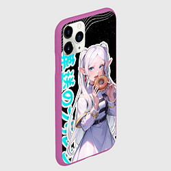 Чехол iPhone 11 Pro матовый Фрирен кушает пончик, цвет: 3D-фиолетовый — фото 2