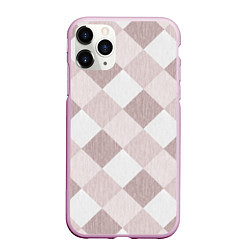 Чехол iPhone 11 Pro матовый Геометрический светло коричневый узор квадраты, цвет: 3D-розовый