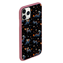 Чехол iPhone 11 Pro матовый Коллаж драконов, цвет: 3D-малиновый — фото 2