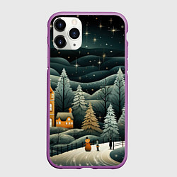 Чехол iPhone 11 Pro матовый Зима в городе ожидание праздника, цвет: 3D-фиолетовый