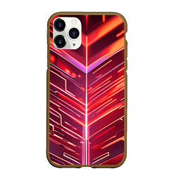 Чехол iPhone 11 Pro матовый Красные неон полосы киберпанк, цвет: 3D-коричневый