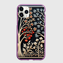 Чехол iPhone 11 Pro матовый Новогодние узоры и деревья, цвет: 3D-фиолетовый