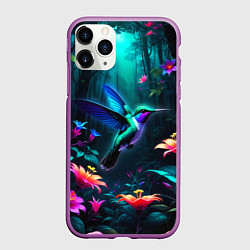 Чехол iPhone 11 Pro матовый Колибри в темном лесу, цвет: 3D-фиолетовый