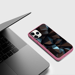 Чехол iPhone 11 Pro матовый Черная геометрическая абстракция - объемные грани, цвет: 3D-малиновый — фото 2