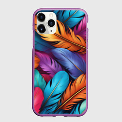 Чехол iPhone 11 Pro матовый Перья паттерн - нейросеть, цвет: 3D-фиолетовый