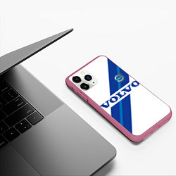 Чехол iPhone 11 Pro матовый Volvo - white and blue, цвет: 3D-малиновый — фото 2