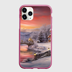 Чехол iPhone 11 Pro матовый Морозная сказка праздника, цвет: 3D-малиновый