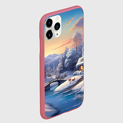 Чехол iPhone 11 Pro матовый Снежный двор новогодний, цвет: 3D-малиновый — фото 2