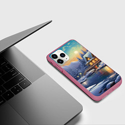Чехол iPhone 11 Pro матовый Волшебство зимней ночи, цвет: 3D-малиновый — фото 2
