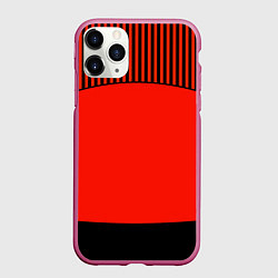 Чехол iPhone 11 Pro матовый Оранжево черный комбинированный узор в полоску, цвет: 3D-малиновый