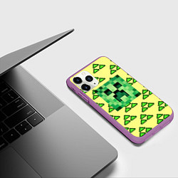 Чехол iPhone 11 Pro матовый Minecraft creeper game, цвет: 3D-фиолетовый — фото 2