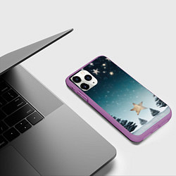 Чехол iPhone 11 Pro матовый Зимний пейзаж с елями и снегом, цвет: 3D-фиолетовый — фото 2