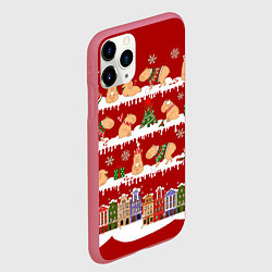 Чехол iPhone 11 Pro матовый Капибара с семьей на Новый год, цвет: 3D-малиновый — фото 2