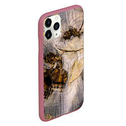 Чехол iPhone 11 Pro матовый Текстура пня сосны, цвет: 3D-малиновый — фото 2