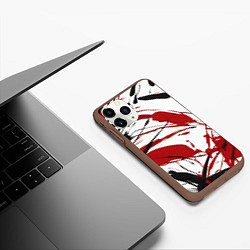 Чехол iPhone 11 Pro матовый Чёрные и красные брызги на белом фоне, цвет: 3D-коричневый — фото 2