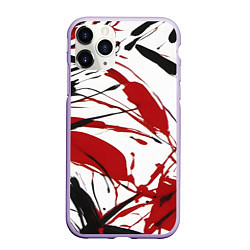 Чехол iPhone 11 Pro матовый Чёрные и красные брызги на белом фоне, цвет: 3D-светло-сиреневый