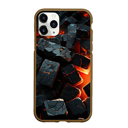 Чехол iPhone 11 Pro матовый Черные камни и плиты, цвет: 3D-коричневый
