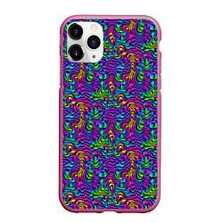 Чехол iPhone 11 Pro матовый Multicolored stripes, цвет: 3D-малиновый