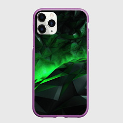 Чехол iPhone 11 Pro матовый Асимметричный узор зелени, цвет: 3D-фиолетовый