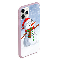 Чехол iPhone 11 Pro матовый Весёлый снеговик в колпаке, цвет: 3D-розовый — фото 2