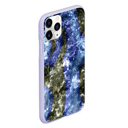 Чехол iPhone 11 Pro матовый Абстракция - гранж синие полосы на сером, цвет: 3D-светло-сиреневый — фото 2