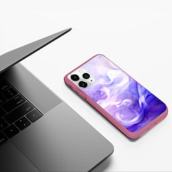 Чехол iPhone 11 Pro матовый Белые узоры на абстрактном фиолетовом фоне, цвет: 3D-малиновый — фото 2