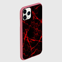 Чехол iPhone 11 Pro матовый Красные узоры шестиугольник, цвет: 3D-малиновый — фото 2