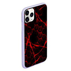 Чехол iPhone 11 Pro матовый Красные узоры шестиугольник, цвет: 3D-светло-сиреневый — фото 2