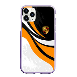 Чехол iPhone 11 Pro матовый Porsche - Оранжевая абстракция, цвет: 3D-светло-сиреневый