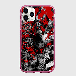 Чехол iPhone 11 Pro матовый Японский стиль иероглифы, цвет: 3D-малиновый