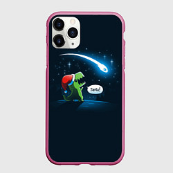 Чехол iPhone 11 Pro матовый Новогодний ти рекс, цвет: 3D-малиновый